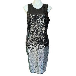 New York & Co Black Silver Sequin Cocktail Dress Medium New